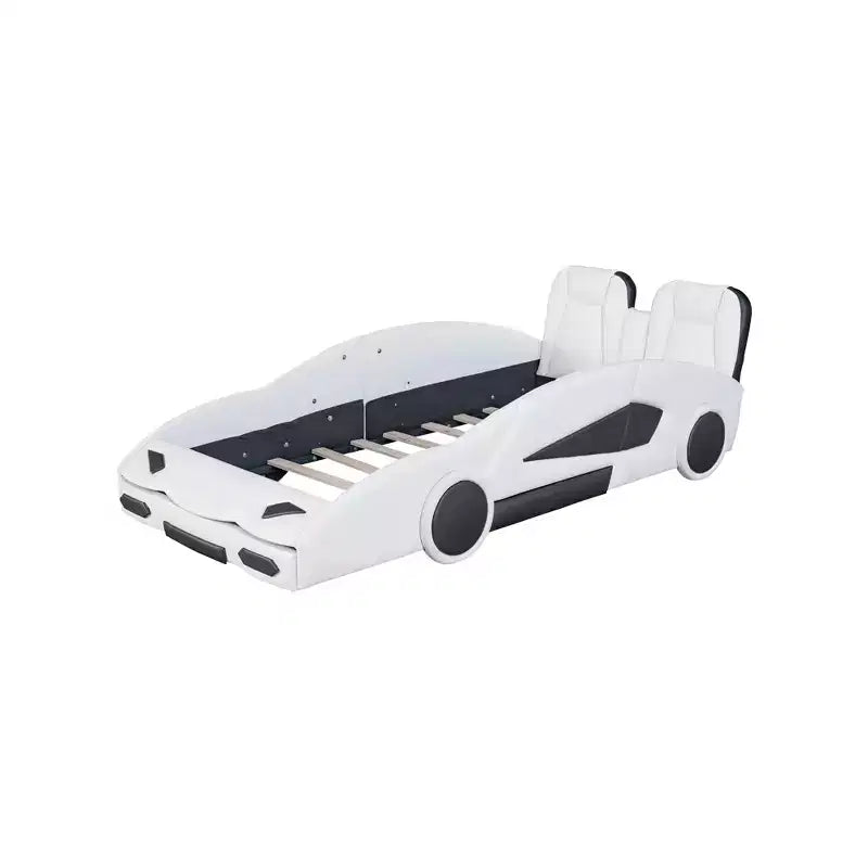 Letto a piattaforma Whisen Twin Size a forma di auto da corsa dal design accattivante con ruote