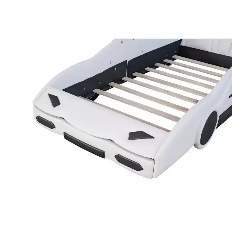 Letto a piattaforma Whisen Twin Size a forma di auto da corsa dal design accattivante con ruote