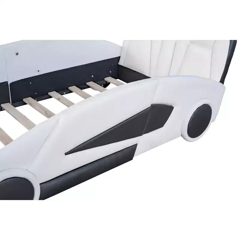 Letto a piattaforma Whisen Twin Size a forma di auto da corsa dal design accattivante con ruote