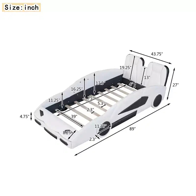 Letto a piattaforma Whisen Twin Size a forma di auto da corsa dal design accattivante con ruote