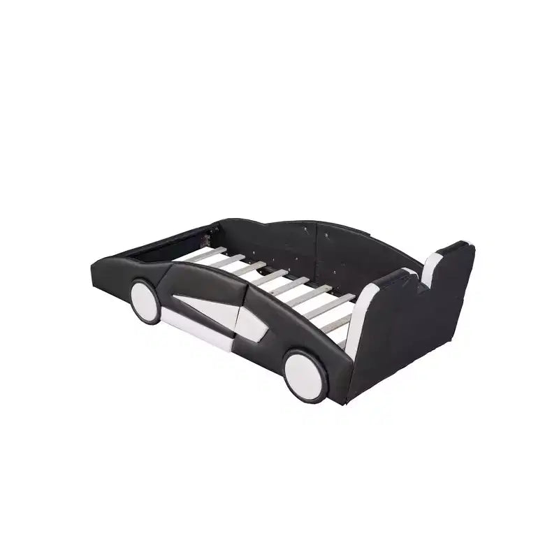 Letto a piattaforma Whisen Twin Size a forma di auto da corsa dal design accattivante con ruote