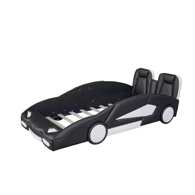 Letto a piattaforma Whisen Twin Size a forma di auto da corsa dal design accattivante con ruote