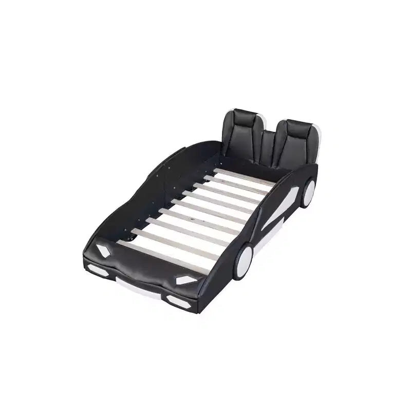 Letto a piattaforma Whisen Twin Size a forma di auto da corsa dal design accattivante con ruote