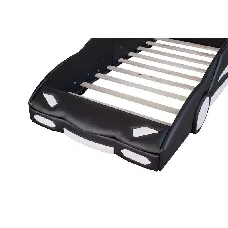 Letto a piattaforma Whisen Twin Size a forma di auto da corsa dal design accattivante con ruote
