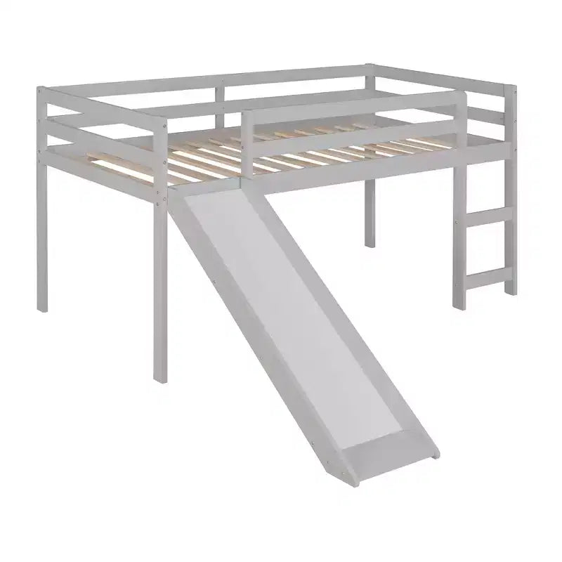Whisen 79.5L x 41.8W Elegante letto a soppalco basso per ragazzi con scaletta e scivolo incorporati, design multifunzionale