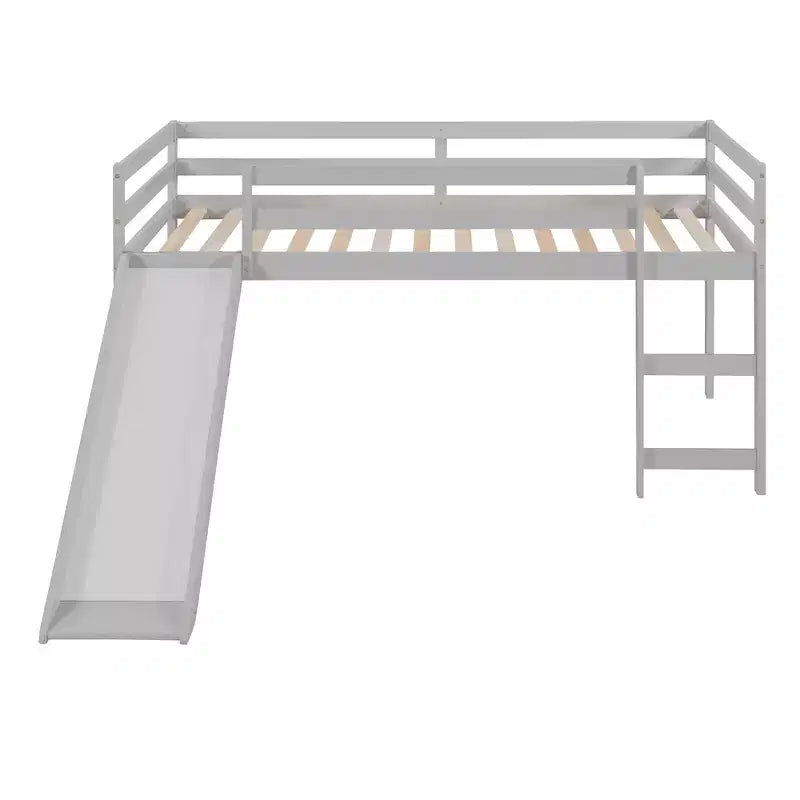 Whisen 79.5L x 41.8W Elegante letto a soppalco basso per ragazzi con scaletta e scivolo incorporati, design multifunzionale