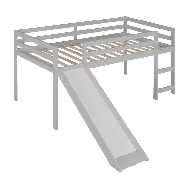 Whisen 79.5L x 41.8W Elegante letto a soppalco basso per ragazzi con scaletta e scivolo incorporati, design multifunzionale