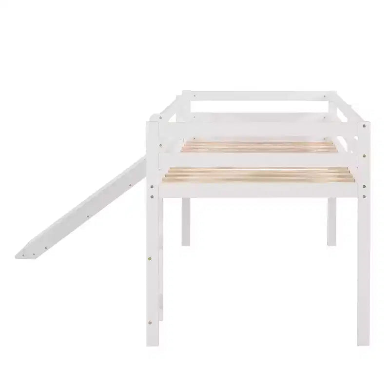 Whisen 79.5L x 41.8W Elegante letto a soppalco basso per ragazzi con scaletta e scivolo incorporati, design multifunzionale