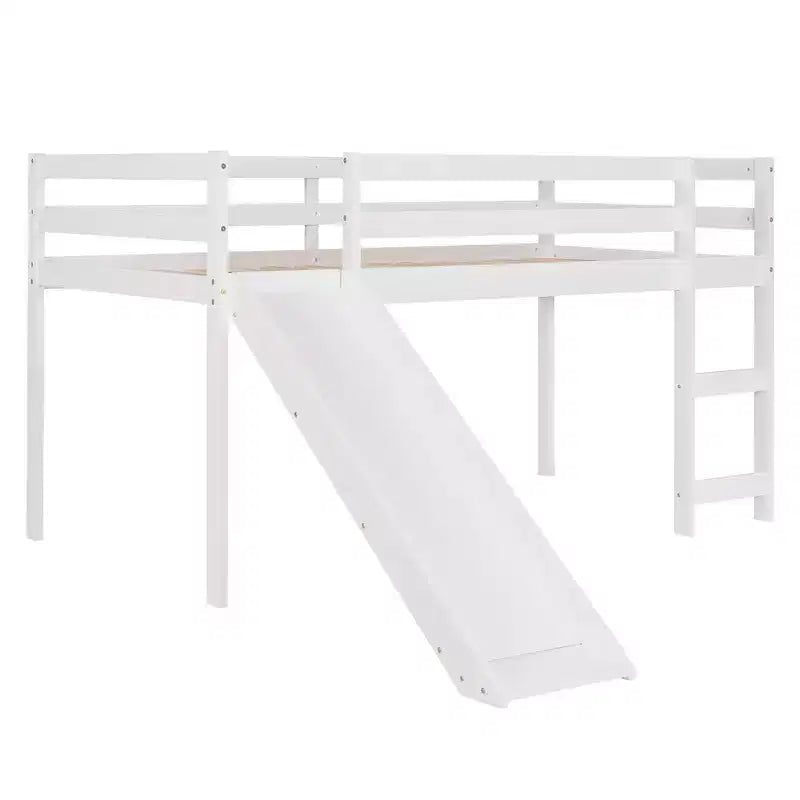 Whisen 79.5L x 41.8W Elegante letto a soppalco basso per ragazzi con scaletta e scivolo incorporati, design multifunzionale