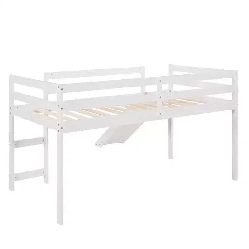 Whisen 79.5L x 41.8W Elegante letto a soppalco basso per ragazzi con scaletta e scivolo incorporati, design multifunzionale