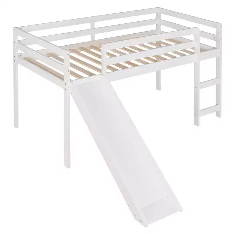 Whisen 79.5L x 41.8W Elegante letto a soppalco basso per ragazzi con scaletta e scivolo incorporati, design multifunzionale