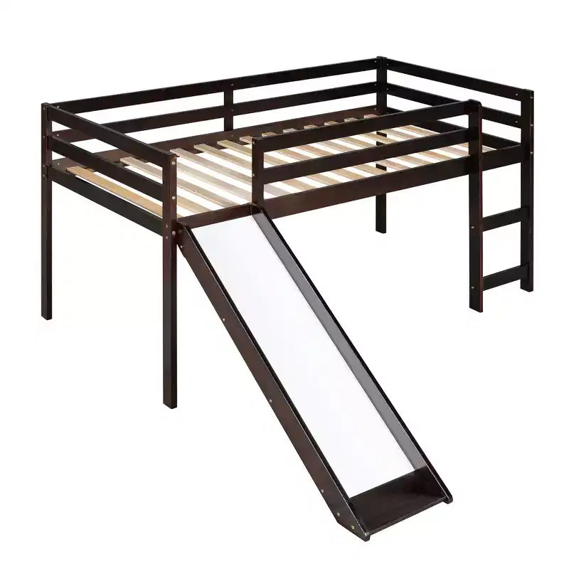 Whisen 79.5L x 41.8W Elegante letto a soppalco basso per ragazzi con scaletta e scivolo incorporati, design multifunzionale