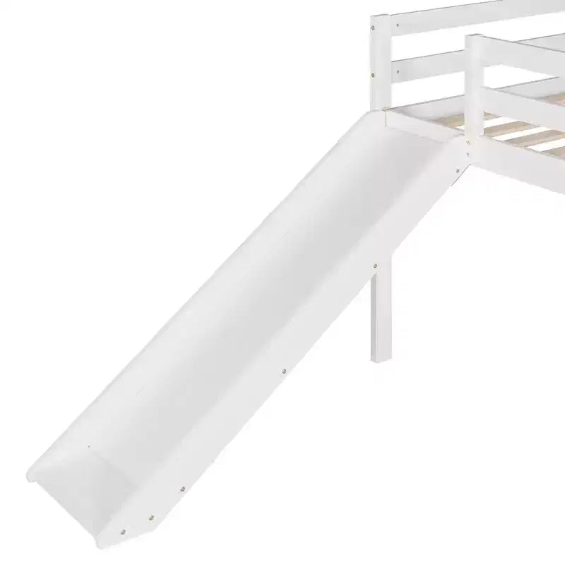 Whisen 79.5L x 41.8W Elegante letto a soppalco basso per ragazzi con scaletta e scivolo incorporati, design multifunzionale