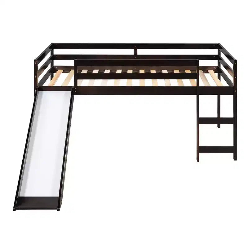 Whisen 79.5L x 41.8W Elegante letto a soppalco basso per ragazzi con scaletta e scivolo incorporati, design multifunzionale