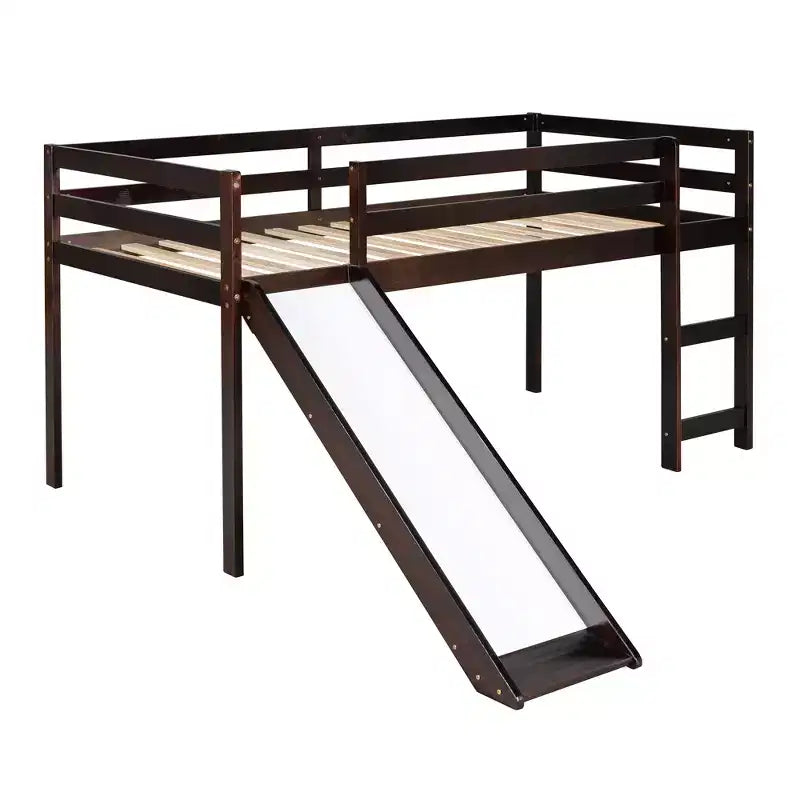 Whisen 79.5L x 41.8W Elegante letto a soppalco basso per ragazzi con scaletta e scivolo incorporati, design multifunzionale