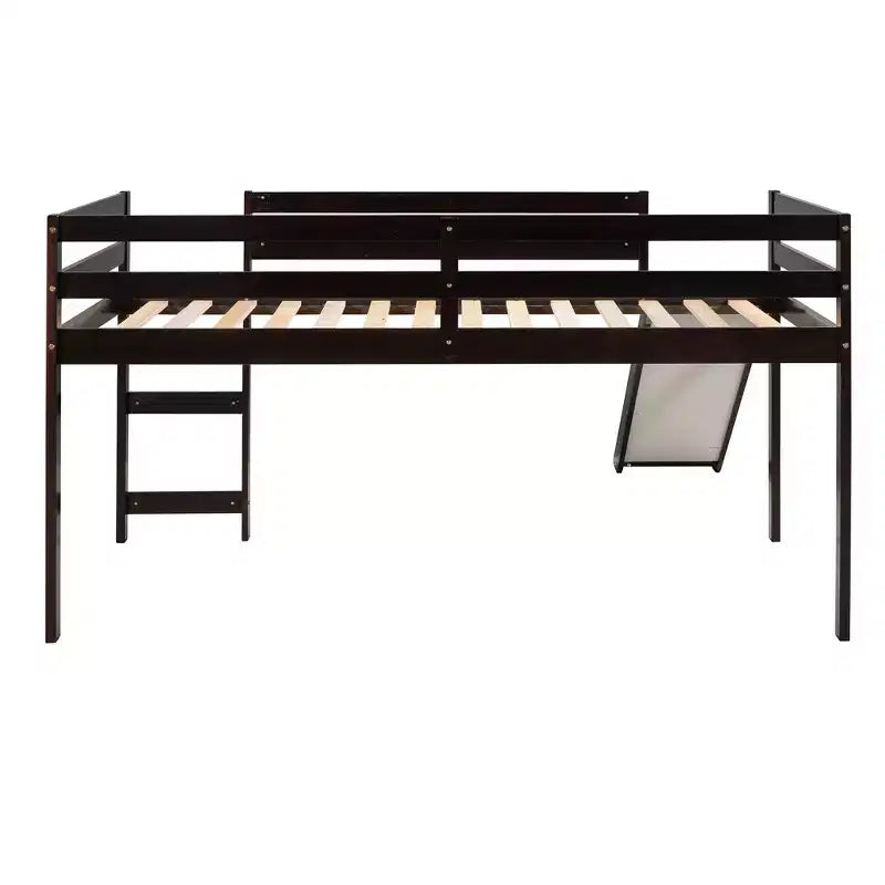 Whisen 79.5L x 41.8W Elegante letto a soppalco basso per ragazzi con scaletta e scivolo incorporati, design multifunzionale