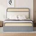 Whisen Queen Size Wooden Platform Bed with Trundle and 2 Drawers