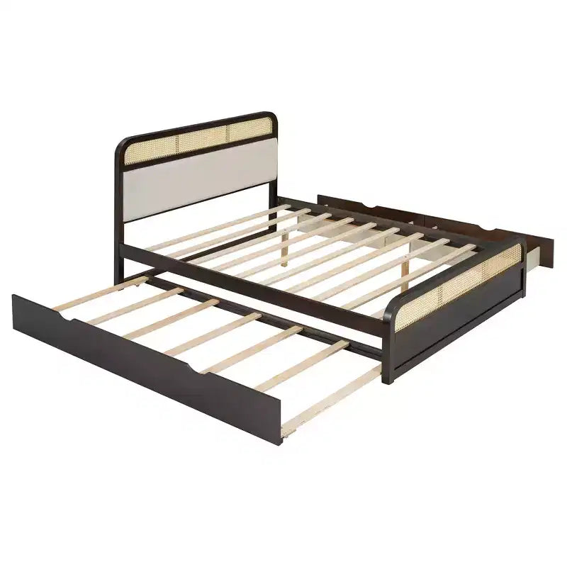 Letto a piattaforma matrimoniale in legno Whisen con letto estraibile e 2 cassetti