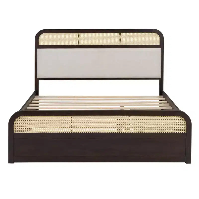 Letto a piattaforma matrimoniale in legno Whisen con letto estraibile e 2 cassetti