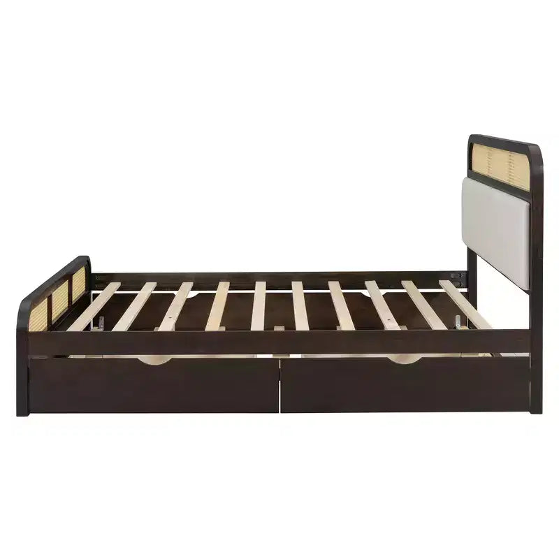 Letto a piattaforma matrimoniale in legno Whisen con letto estraibile e 2 cassetti