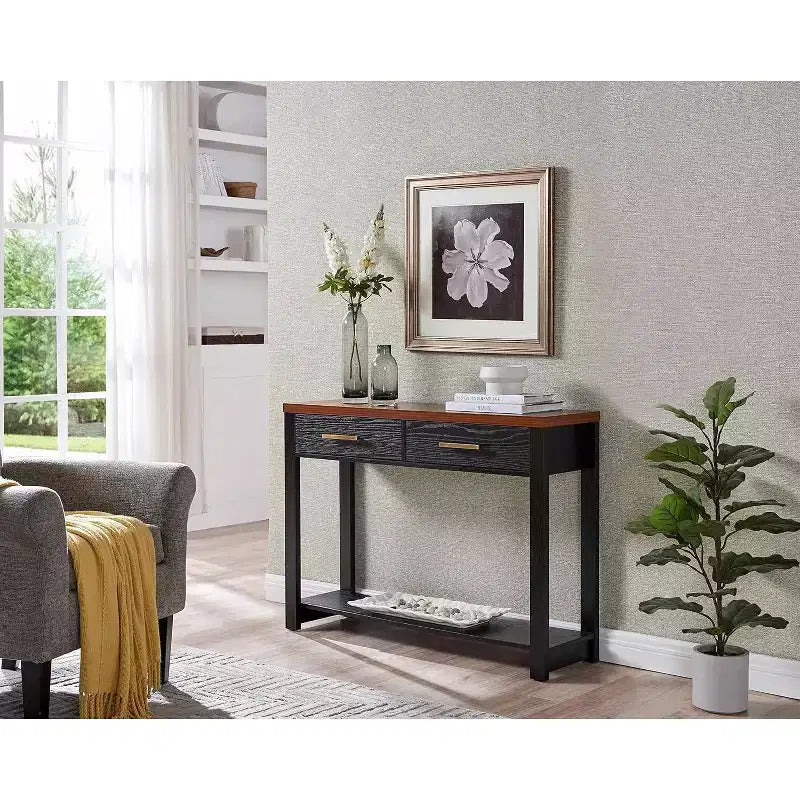 Kings Brand Furniture - Tavolo Console Moderno con 2 Cassetti Contenitore e Ripiano Aperto, Tavolino da Divano per Ingresso, Soggiorno o Camera da Letto