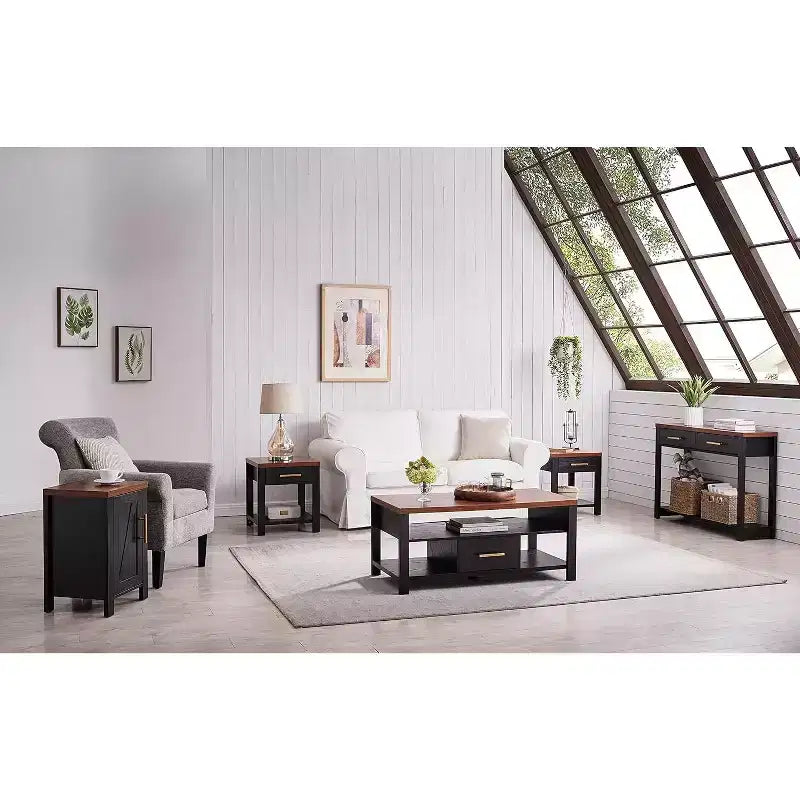 Kings Brand Furniture - Tavolo Console Moderno con 2 Cassetti Contenitore e Ripiano Aperto, Tavolino da Divano per Ingresso, Soggiorno o Camera da Letto