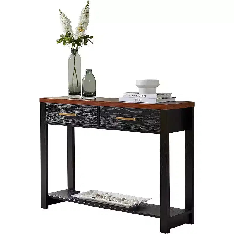 Kings Brand Furniture - Tavolo Console Moderno con 2 Cassetti Contenitore e Ripiano Aperto, Tavolino da Divano per Ingresso, Soggiorno o Camera da Letto