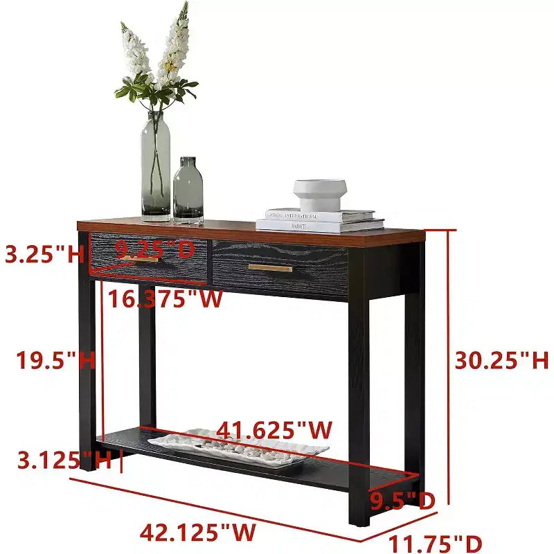 Kings Brand Furniture - Tavolo Console Moderno con 2 Cassetti Contenitore e Ripiano Aperto, Tavolino da Divano per Ingresso, Soggiorno o Camera da Letto