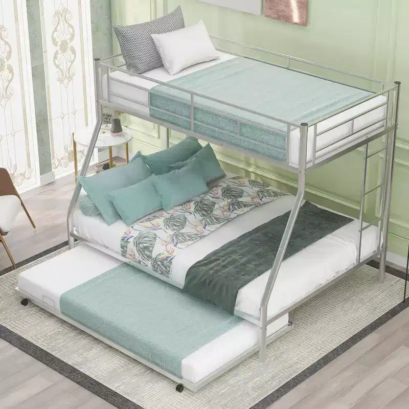 Letto a castello Whisen Twin over Full con robusto telaio in acciaio, con letto estraibile Twin e due scalette laterali