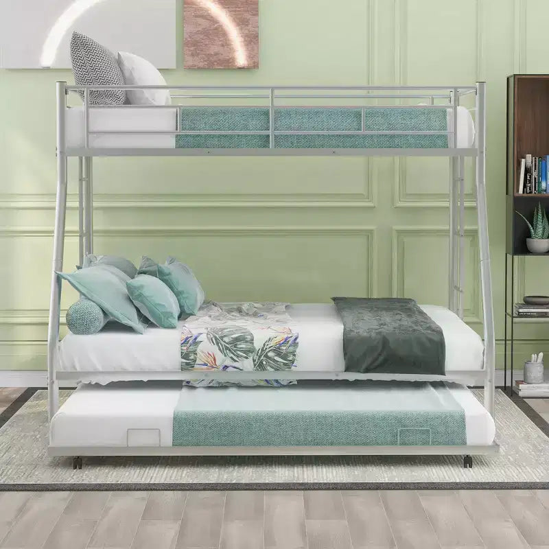 Letto a castello Whisen Twin over Full con robusto telaio in acciaio, con letto estraibile Twin e due scalette laterali