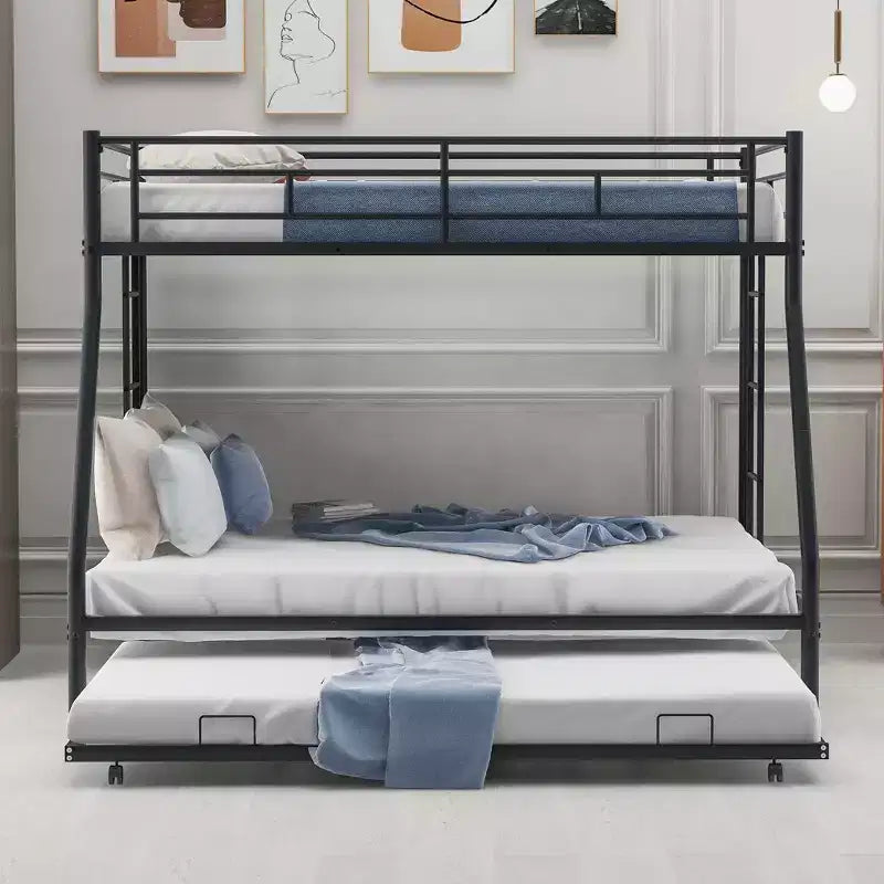 Letto a castello Whisen Twin over Full con robusto telaio in acciaio, con letto estraibile Twin e due scalette laterali