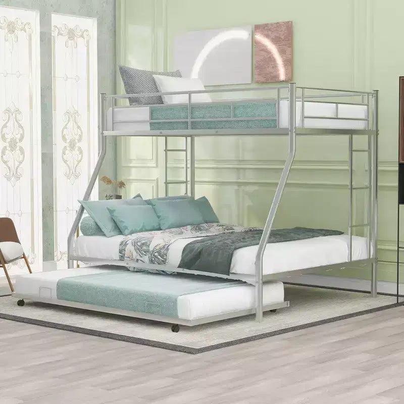 Letto a castello Whisen Twin over Full con robusto telaio in acciaio, con letto estraibile Twin e due scalette laterali