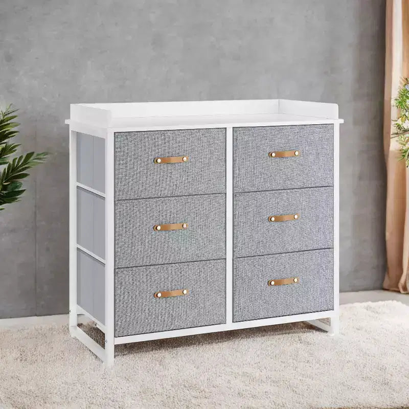 Comò per Camera da Letto con 6 Cassetti, Cassettiera, con Fasciatoio Impermeabile, Armadietto Contenitore Organizzatore