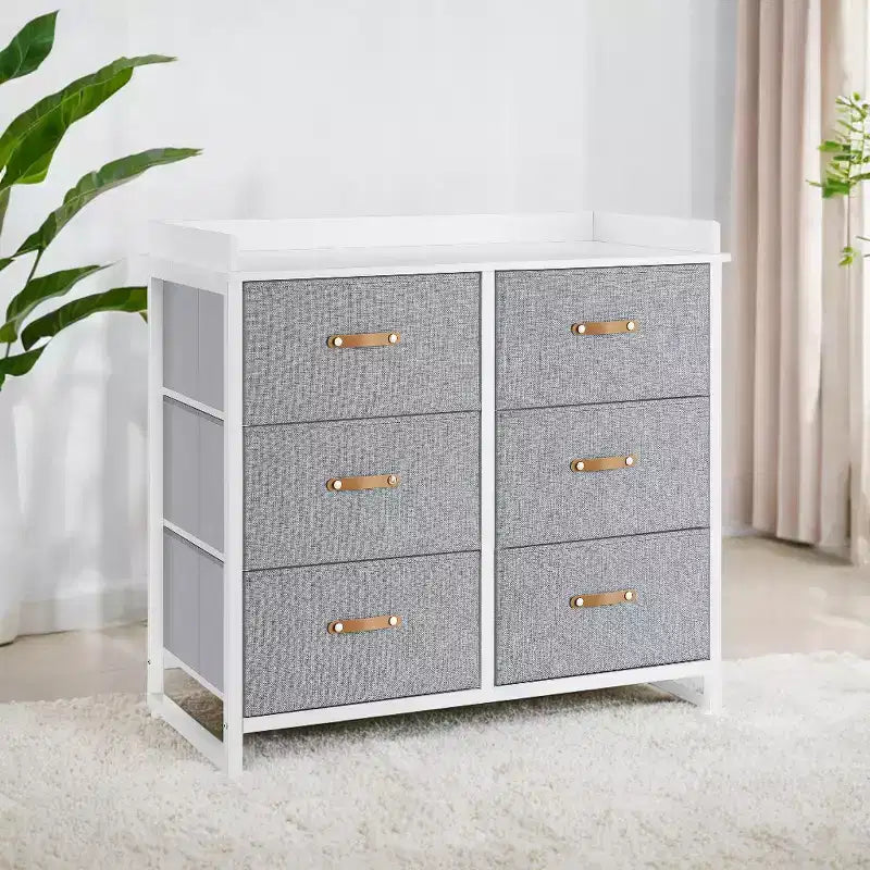Comò per Camera da Letto con 6 Cassetti, Cassettiera, con Fasciatoio Impermeabile, Armadietto Contenitore Organizzatore