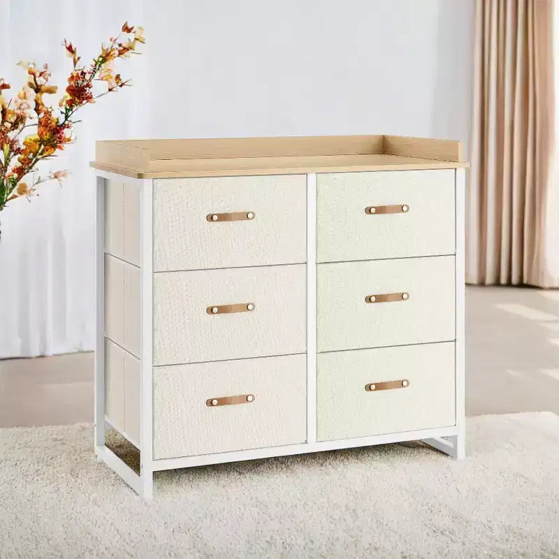 Comò per Camera da Letto con 6 Cassetti, Cassettiera, con Fasciatoio Impermeabile, Armadietto Contenitore Organizzatore