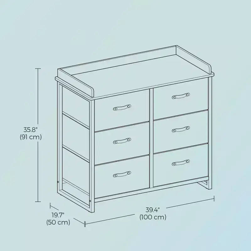 Comò per Camera da Letto con 6 Cassetti, Cassettiera, con Fasciatoio Impermeabile, Armadietto Contenitore Organizzatore