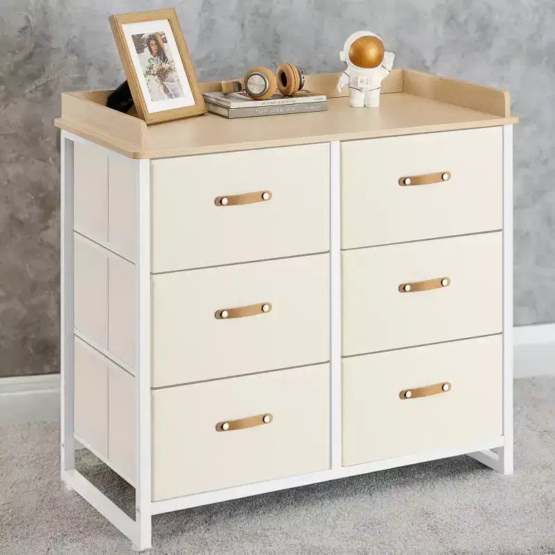 Comò per Camera da Letto con 6 Cassetti, Cassettiera, con Fasciatoio Impermeabile, Armadietto Contenitore Organizzatore
