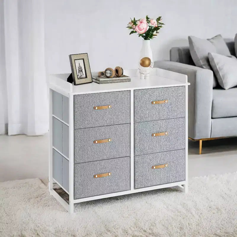 Comò per Camera da Letto con 6 Cassetti, Cassettiera, con Fasciatoio Impermeabile, Armadietto Contenitore Organizzatore