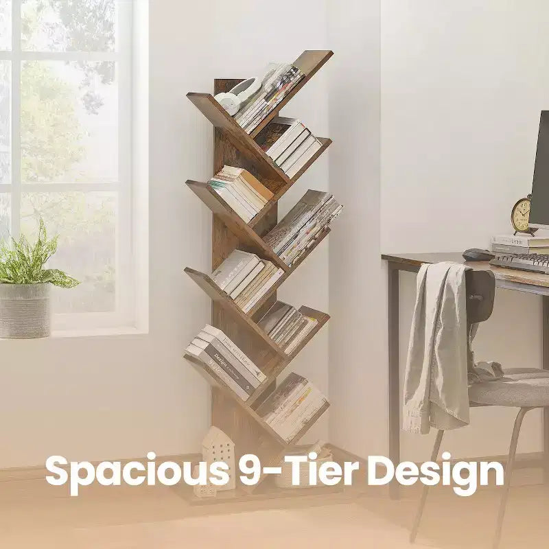 Libreria ad albero a 9 ripiani, Scaffale autoportante, Scaffale salvaspazio, per Camera da letto, Soggiorno, Ufficio domestico
