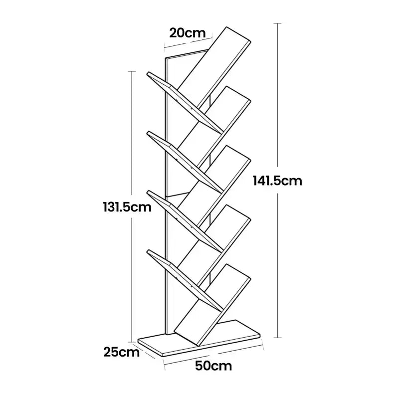 Libreria ad albero a 9 ripiani, Scaffale autoportante, Scaffale salvaspazio, per Camera da letto, Soggiorno, Ufficio domestico