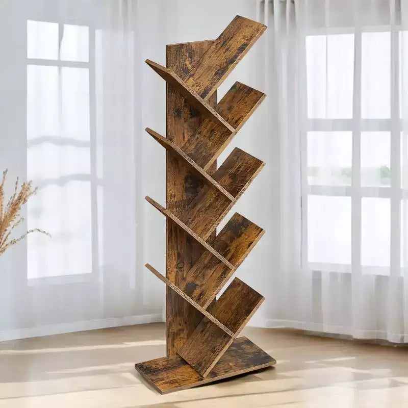 Libreria ad albero a 9 ripiani, Scaffale autoportante, Scaffale salvaspazio, per Camera da letto, Soggiorno, Ufficio domestico