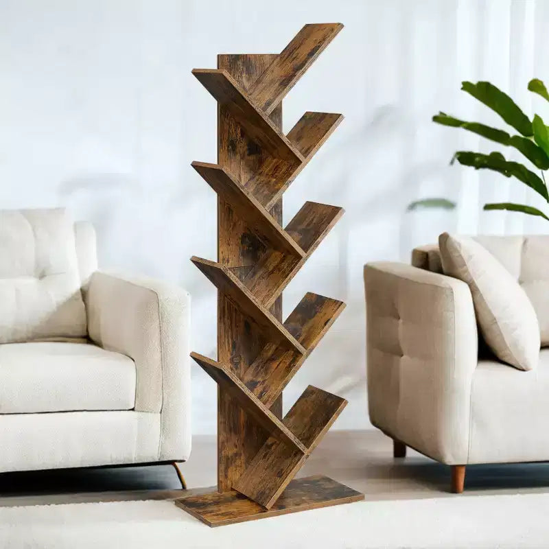 Libreria ad albero a 9 ripiani, Scaffale autoportante, Scaffale salvaspazio, per Camera da letto, Soggiorno, Ufficio domestico