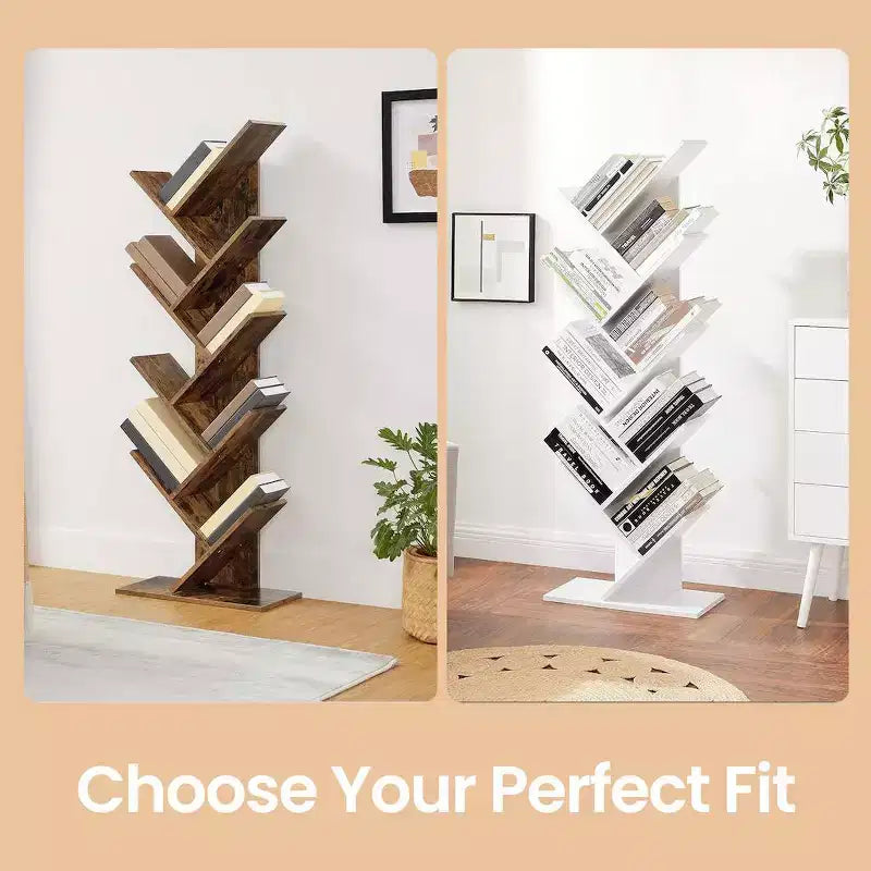 Libreria ad albero a 9 ripiani, Scaffale autoportante, Scaffale salvaspazio, per Camera da letto, Soggiorno, Ufficio domestico