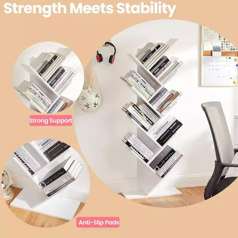 Libreria ad albero a 9 ripiani, Scaffale autoportante, Scaffale salvaspazio, per Camera da letto, Soggiorno, Ufficio domestico