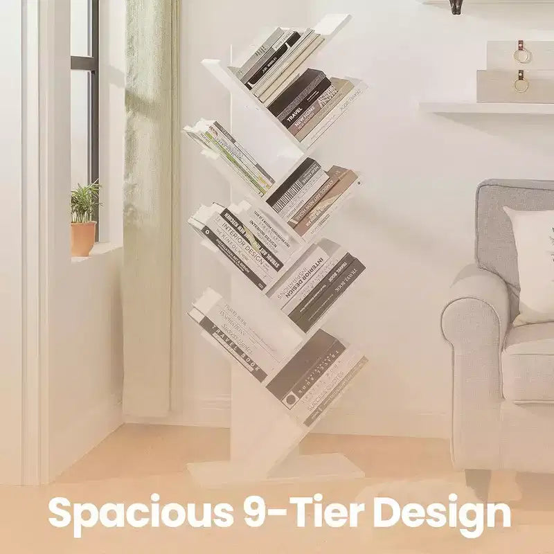 Libreria ad albero a 9 ripiani, Scaffale autoportante, Scaffale salvaspazio, per Camera da letto, Soggiorno, Ufficio domestico