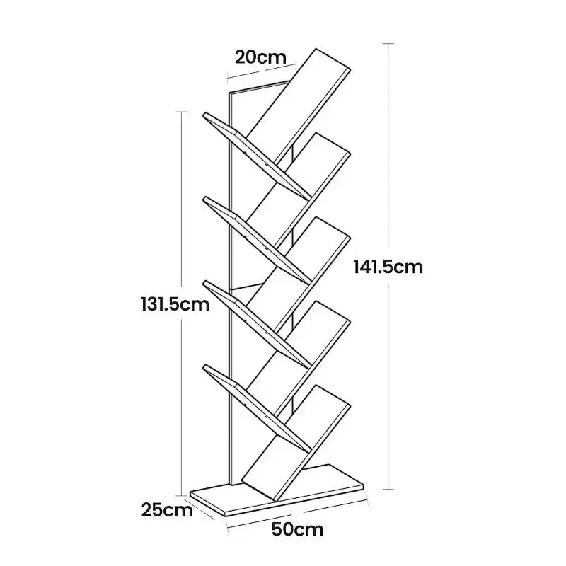 Libreria ad albero a 9 ripiani, Scaffale autoportante, Scaffale salvaspazio, per Camera da letto, Soggiorno, Ufficio domestico