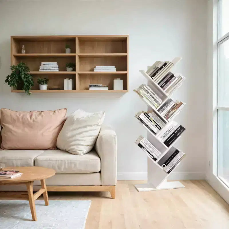 Libreria ad albero a 9 ripiani, Scaffale autoportante, Scaffale salvaspazio, per Camera da letto, Soggiorno, Ufficio domestico
