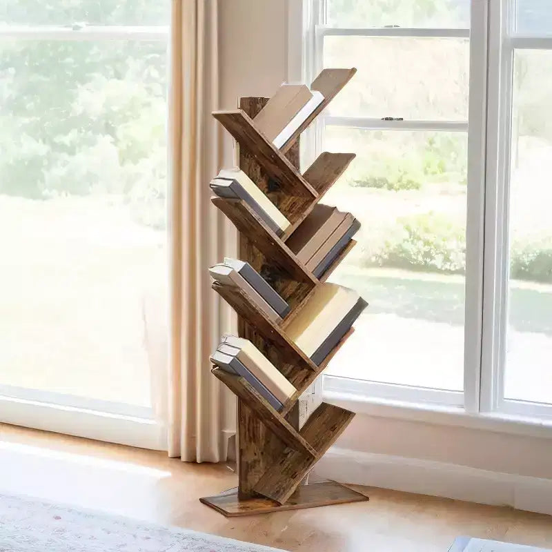 Libreria ad albero a 9 ripiani, Scaffale autoportante, Scaffale salvaspazio, per Camera da letto, Soggiorno, Ufficio domestico