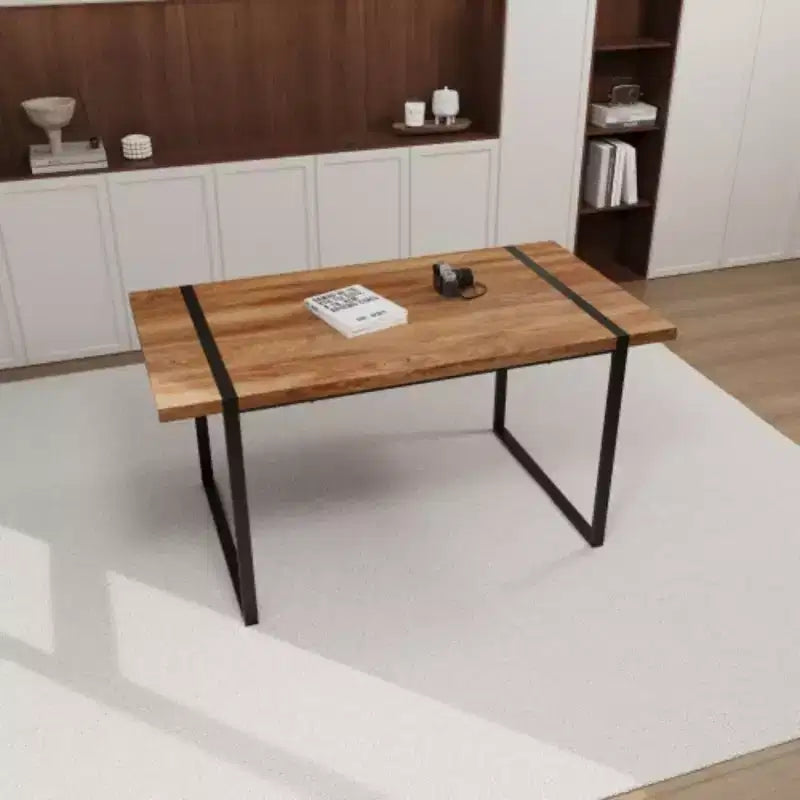 Tavolo da pranzo industriale rettangolare in MDF per 4-6 persone, piano in legno spesso 3,8 cm con gambe in metallo, per casa e cucina