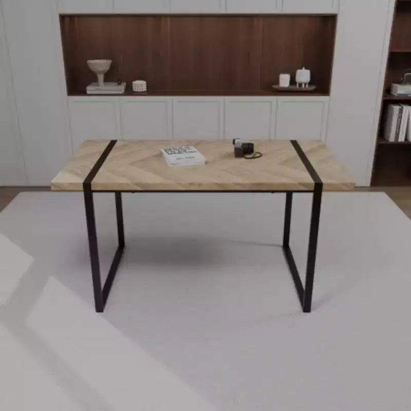Tavolo da pranzo industriale rettangolare in MDF per 4-6 persone, piano in legno spesso 3,8 cm con gambe in metallo, per casa e cucina
